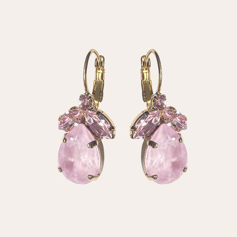 Pink earrings with leaves and a Swarovski drop