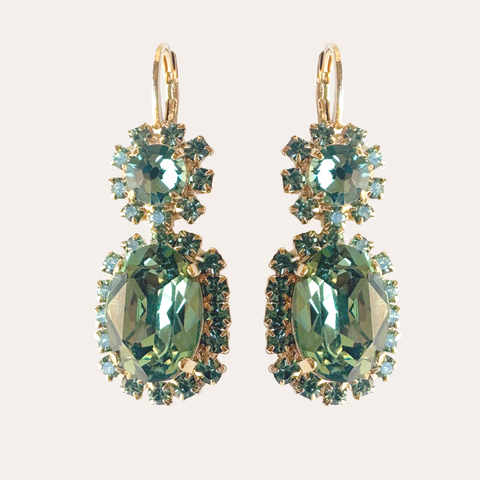 Green earrings with shiny crystals