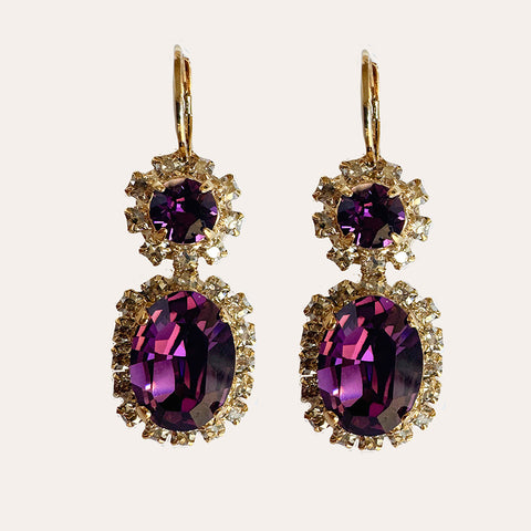 Purple earrings with shiny crystals